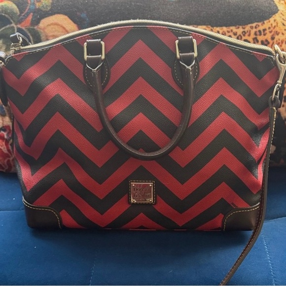 Dooney & Bourke Handbags - Dooney & Bourke Red and Black Chevron Satchel